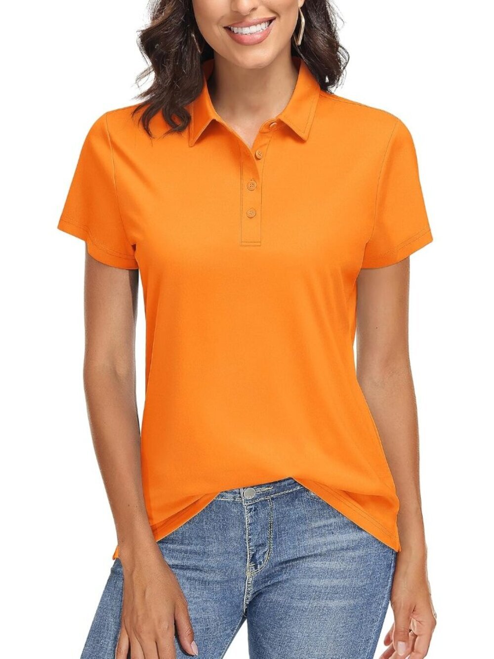 Women's 11-bright Orange  Golf Polo Shirt Short Sleeve UPF 50+ Sun Protection Qu
